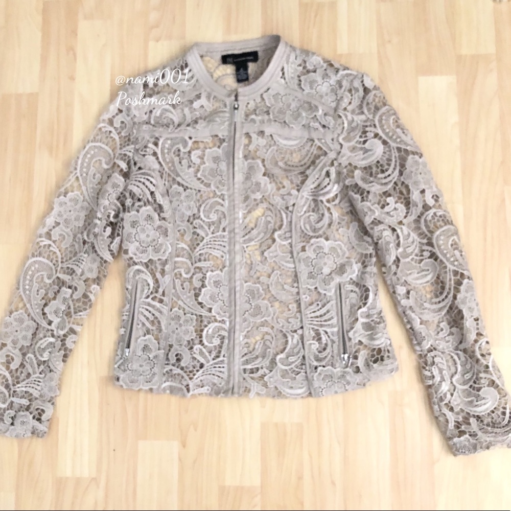 INC Lace Jacket Faux Leather Trim BEIGE COLOR - Picture 3 of 7